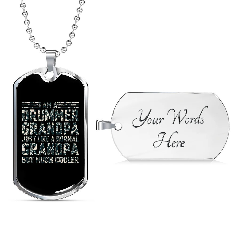 Drummer Necklace Cooler Drummer Grandpa Personalized Engraved Silver Dog Tag Ne